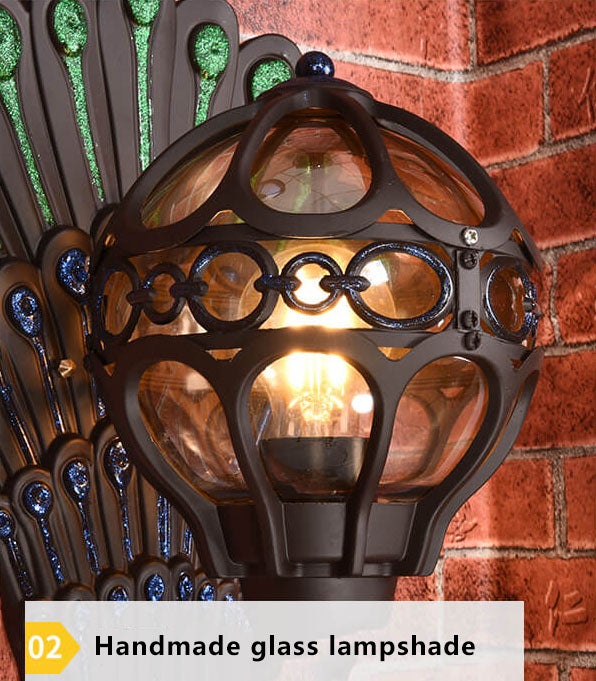 Solario Vintage Outdoor Wandlampe | Europäisches Pfauen-Design | Wetterfest | Hochwertige Außenbeleuchtung