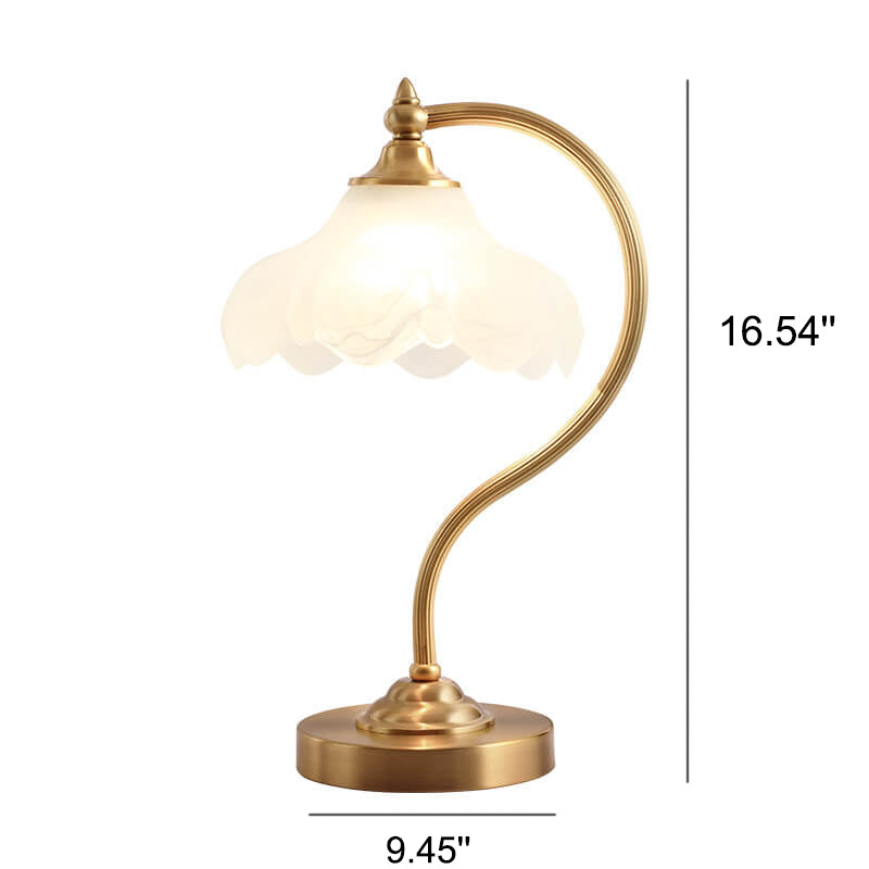 LustrePetal Vintage Tischlampe | Messing & Glasblüten-Design | Elegante 1-Licht Lampe | Dekoratives Licht