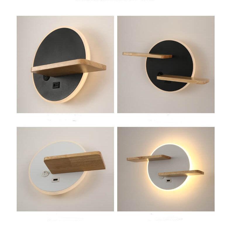 Nordic Creative Flat Round 1-Light LED Wall Sconce Lamp With USB Port And Switch