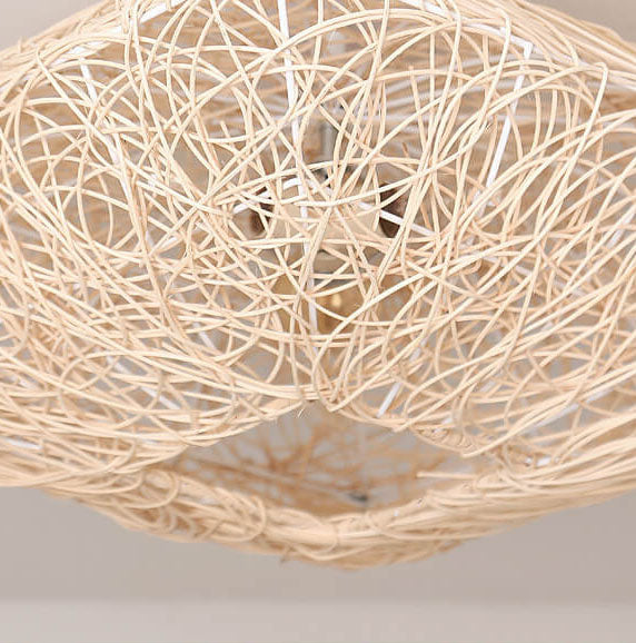 Nestoria Deckenleuchte | Modernes Rattan Nest-Design | Quadratische 3-Licht Flush-Mount Lampe | Elegante Beleuchtung für Wohnräume