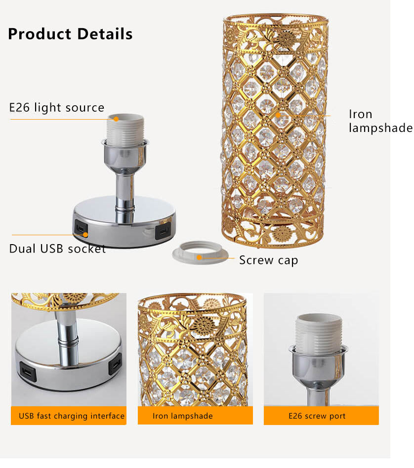 LustraTouch Tischlampe | Zylindrischer Metallschirm | USB-Ladefunktion & Touch-Schalter | Moderne 1-Licht LED Leuchte