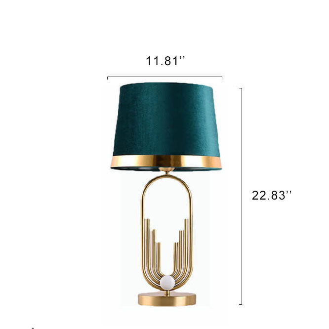 LustreOval Tischlampe | Modernes Luxusdesign | Goldene Ovalbasis & Stoffschirm | 1-Licht Tischleuchte für stilvolle Räume