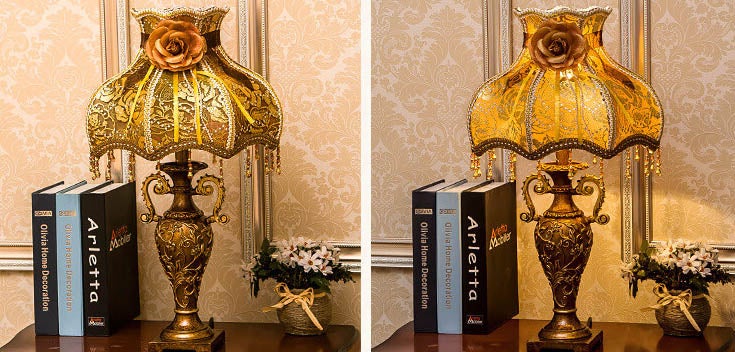 LumiVintage Europäische Tischlampe | Antikes Design | Stoffschirm | Stimmungsvolle Beleuchtung