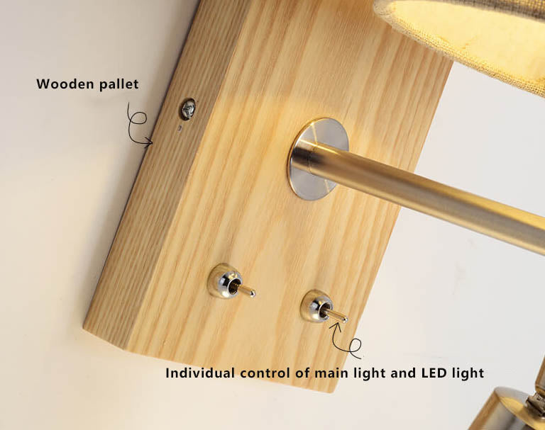 WoodenGlow Wandlampe | Moderner Stoffschirm & Holzsockel | Elegante Wandbeleuchtung | Verschiedene Optionen