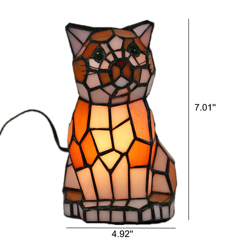 Pawlume Tiffany Tischlampe | Kreatives Katzen-/Hunde-Design | Nachtlicht | Handgefertigtes Buntglas | Dekoratives Stimmungslicht