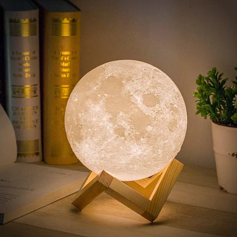 LunaGlow Mondlampe | 3D-gedrucktes LED Stimmungslicht | Kabellos | Dimmbare Nachtlampe | Deko für Zuhause