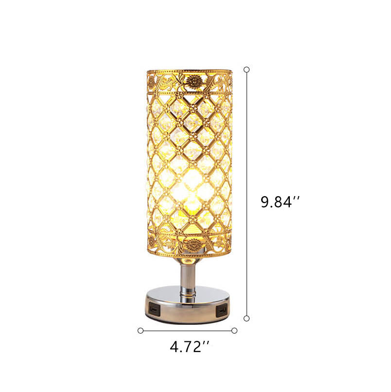 LustraTouch Tischlampe | Zylindrischer Metallschirm | USB-Ladefunktion & Touch-Schalter | Moderne 1-Licht LED Leuchte