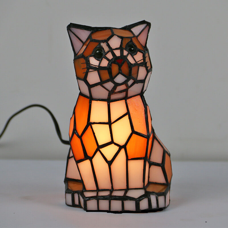 Pawlume Tiffany Tischlampe | Kreatives Katzen-/Hunde-Design | Nachtlicht | Handgefertigtes Buntglas | Dekoratives Stimmungslicht