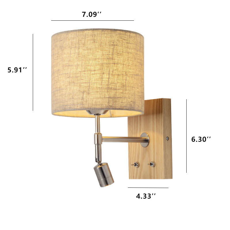 WoodenGlow Wandlampe | Moderner Stoffschirm & Holzsockel | Elegante Wandbeleuchtung | Verschiedene Optionen