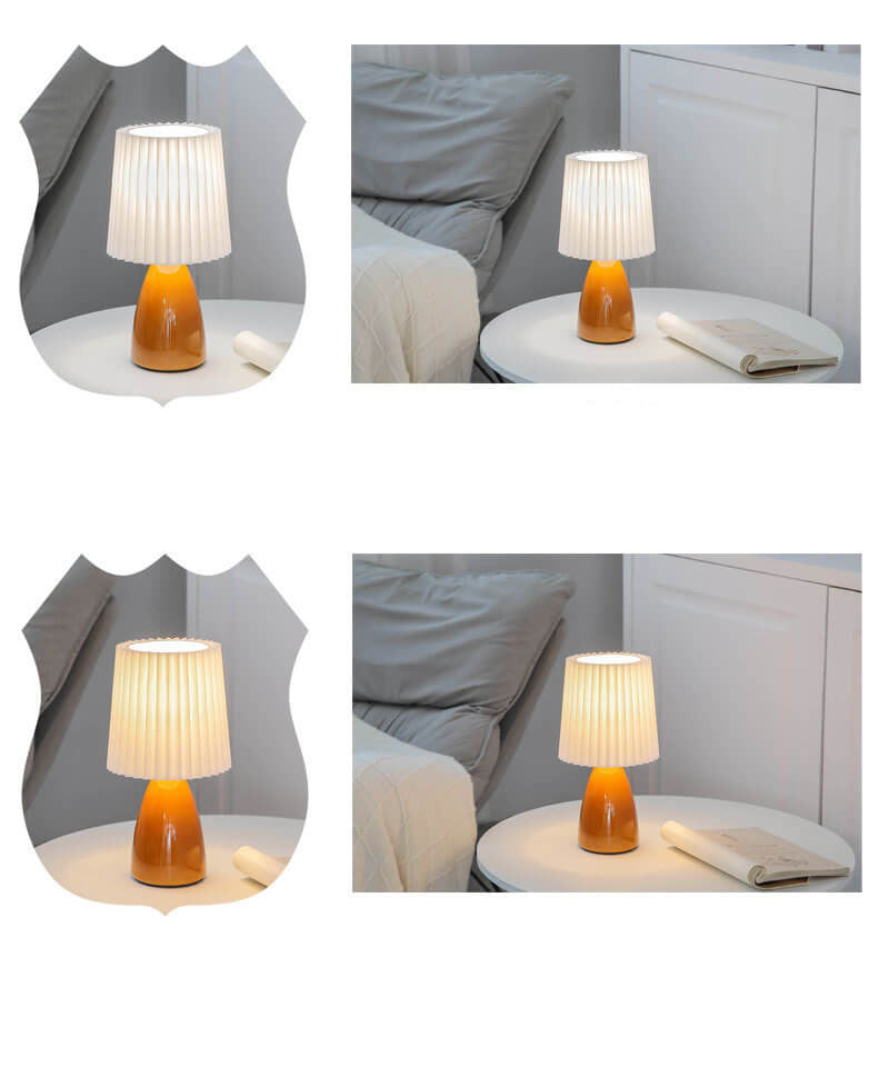 LumiClassic Vintage Design Tischlampe | Gefalteter Schirm | Glasbasis | Deko & Leselicht