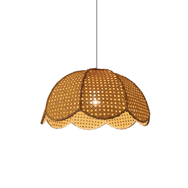 RattanLume Pendelleuchte | Nordisches Rattandesign | 1-Licht Muschelkuppel | Natürliche Eleganz für Ihr Zuhause