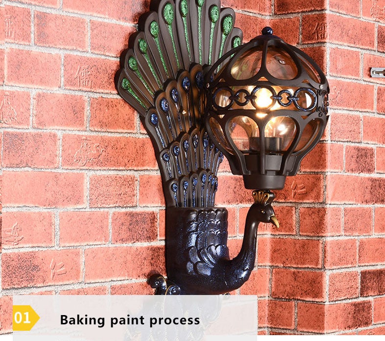 Solario Vintage Outdoor Wandlampe | Europäisches Pfauen-Design | Wetterfest | Hochwertige Außenbeleuchtung