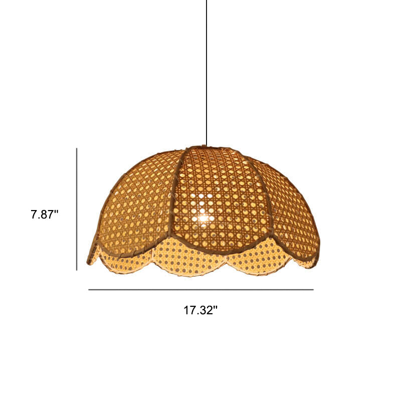 RattanLume Pendelleuchte | Nordisches Rattandesign | 1-Licht Muschelkuppel | Natürliche Eleganz für Ihr Zuhause