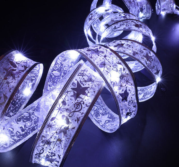 RibbonLustre LED Lichterkette | Weihnachtsbaum-Deko | Geschenkband-Design | Farbige & Warmweiße Beleuchtung