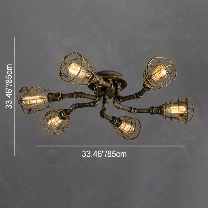 RustiBeam Industrielle Vintage Deckenleuchte | 4/6/8 Lichter | Wasserrohr-Design aus Eisen