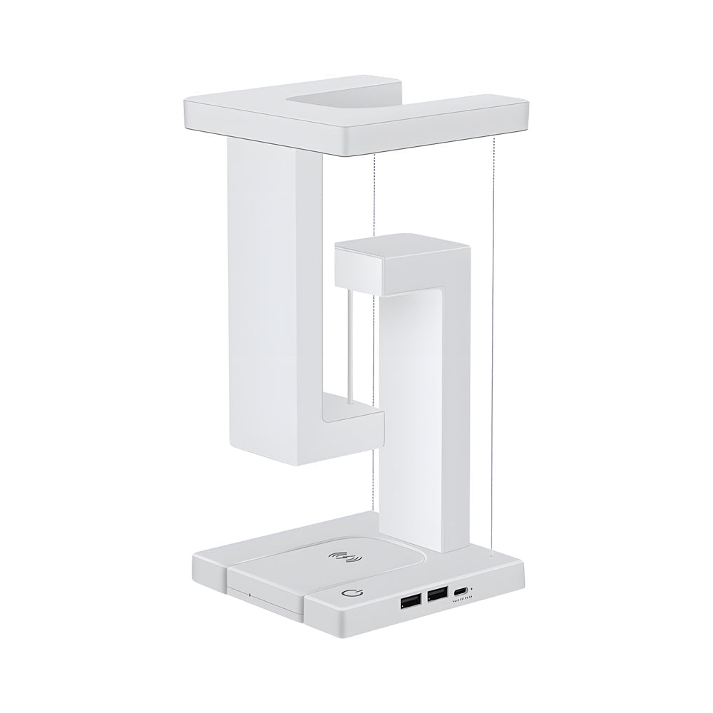 LevityLux Anti-Gravitations Tischlampe | LED Beleuchtung | Kabelloses Laden & USB | Modernes Design