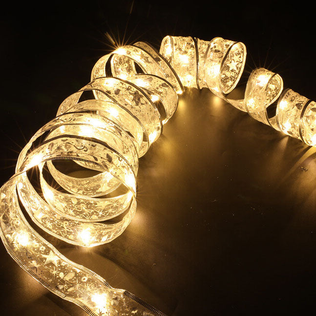 RibbonLustre LED Lichterkette | Weihnachtsbaum-Deko | Geschenkband-Design | Farbige & Warmweiße Beleuchtung