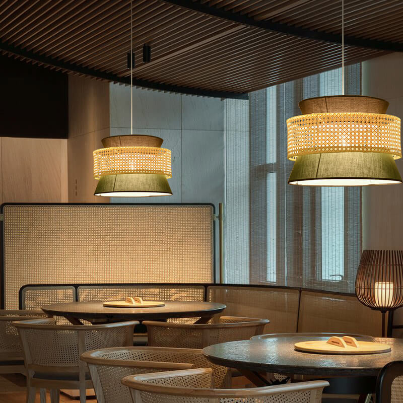 RyukuGlow Rattan Hängeleuchte | Japanisches Trommeldesign | Natürliche Eleganz | Ideal für Esszimmer & Wohnzimmer