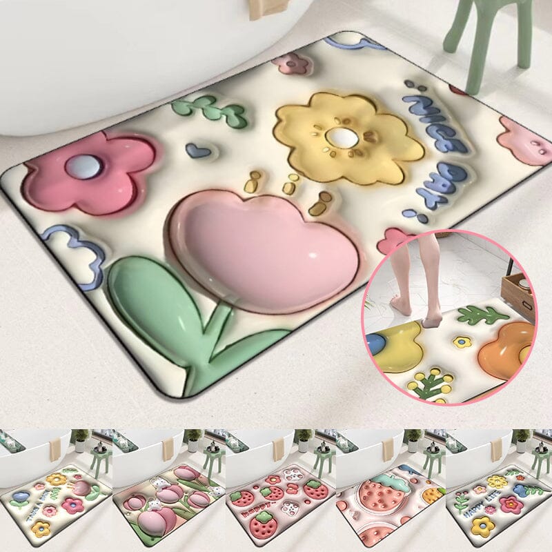 FloraSoft 3D Blumen Badezimmermatte | Saugstark & Rutschfest | Weiche Fußmatte für Wohlfühlmomente