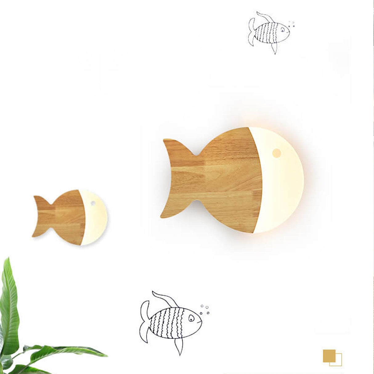 Fynnora Nordic Wandlampe | Eiche & Acryl | Minimalistisches Fisch-Design | LED Beleuchtung