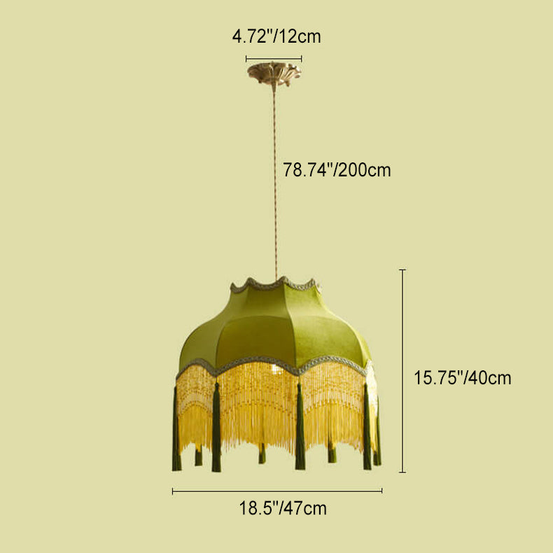 TasselLume Französische Pendelleuchte | Stofflampenschirm mit Fransen | 1-flammig | Vintage Messing-Design für Esszimmer & Wohnzimmer