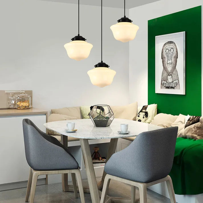 GlasElegance Vintage Pendelleuchte | Milchglas & Geometrisches Design | Wohnzimmer | Esszimmer | Retro-Stil