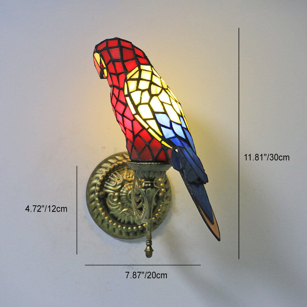 ParrotGlow Tiffany Wandlampe | Vintage Design | Buntglas & Papagei-Optik | 1-flammig