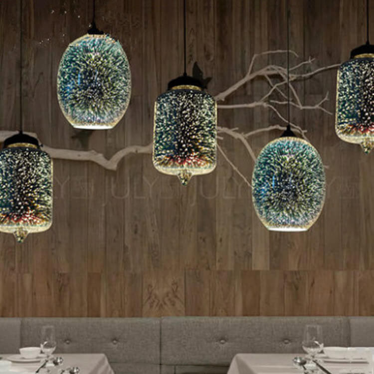 CelestaFlare Kreative 3D-Feuerwerk-Pendelleuchte | Glasdesign | Modernes Stimmungslicht | Dekorative Hängelampe für Zuhause