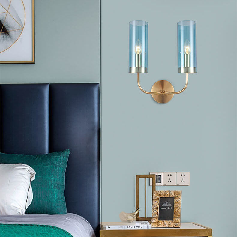 AstraGlas | Glas-Eisen Wandleuchte | 1- oder 2-flammig | Cognac & Hellblau