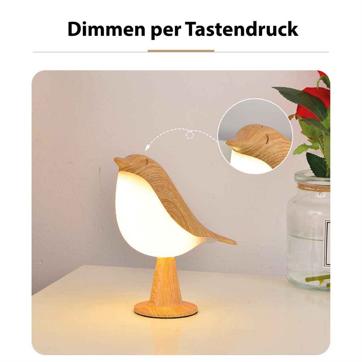 BirdGlow Dekorative Tischleuchte | Stilvolle Designer Lampe | Natürliche Materialien | Exklusive Deko für Zuhause