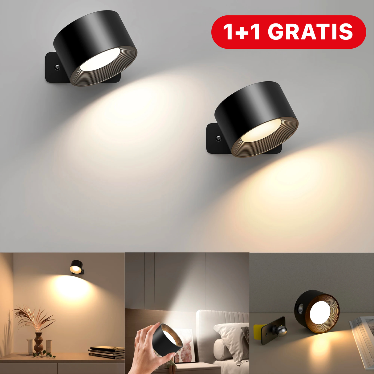 Glow360 LED Wandleuchte | 1+1 Gratis | 360° Ausleuchtung | Modernes Design | Dimmbar
