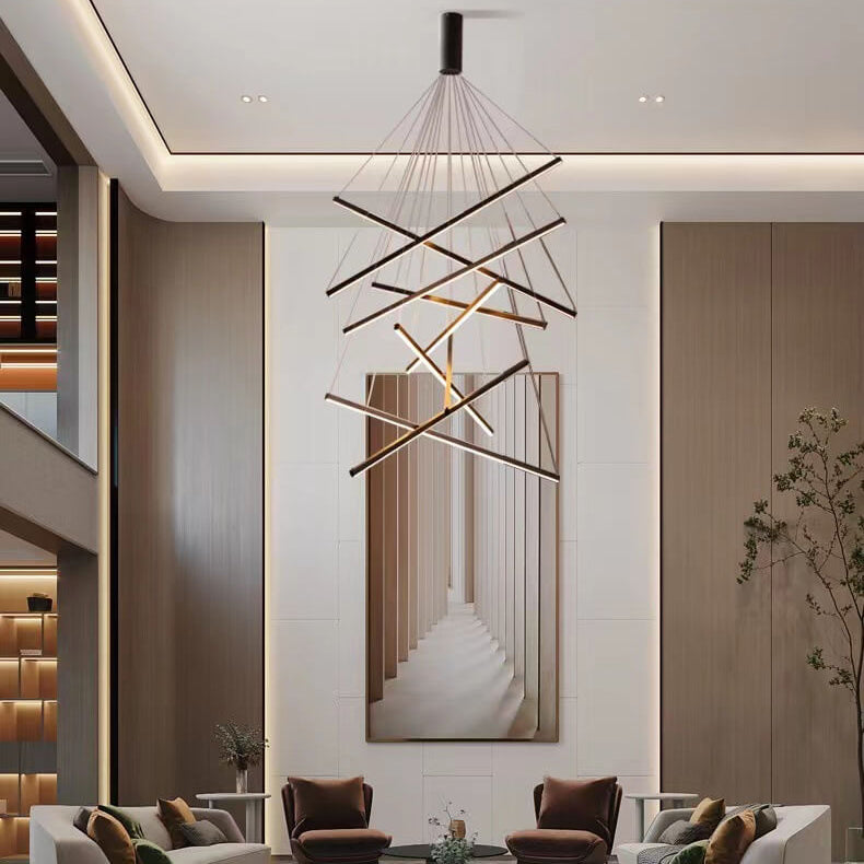 GeoLuma Nordic LED Kronleuchter | Geometrisches Linien-Design aus Eisen & Aluminium | 3-9 Flammen | Modern & Energieeffizient