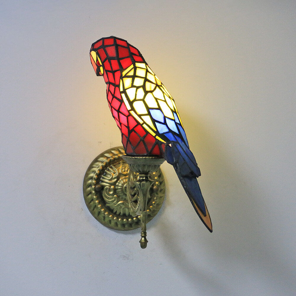 ParrotGlow Tiffany Wandlampe | Vintage Design | Buntglas & Papagei-Optik | 1-flammig