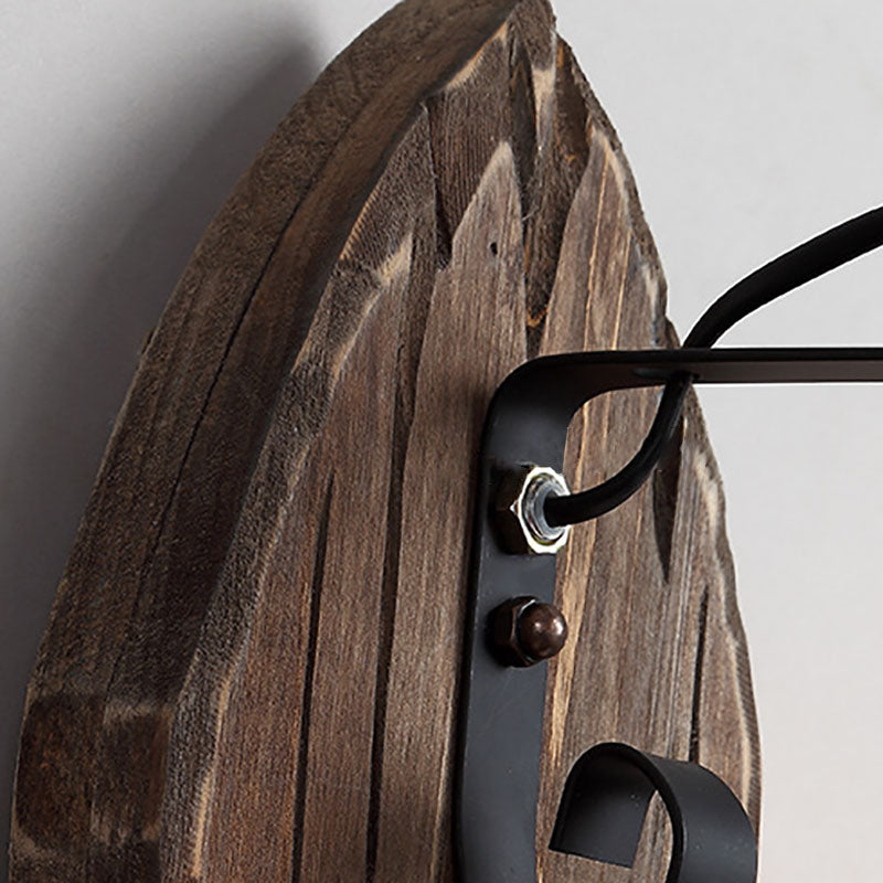 RustiLight Vintage Holz Wandlampe | Eisen-Schirm | Bauernhaus-Stil | Perfekt für Esszimmer