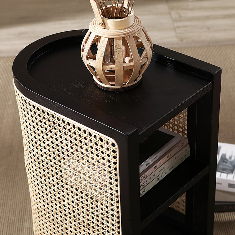 ZenovaSphere Halb-Oval Nachttisch | Holz & Rattan Design | 3 Ebenen | Stauraumwunder für Schlafzimmer