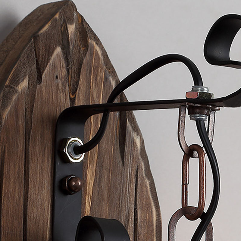 RustiLight Vintage Holz Wandlampe | Eisen-Schirm | Bauernhaus-Stil | Perfekt für Esszimmer