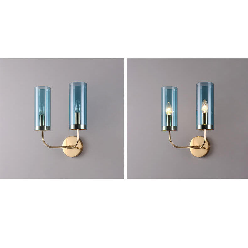 AstraGlas | Glas-Eisen Wandleuchte | 1- oder 2-flammig | Cognac & Hellblau