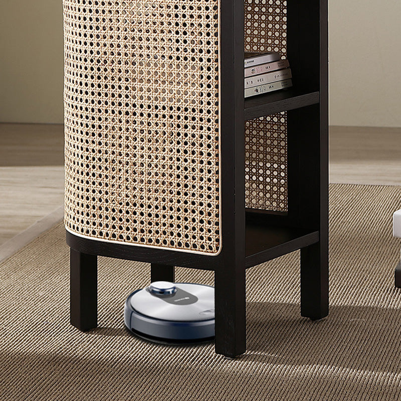 ZenovaSphere Halb-Oval Nachttisch | Holz & Rattan Design | 3 Ebenen | Stauraumwunder für Schlafzimmer