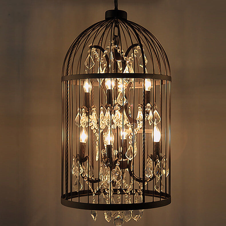 CageLust Retro Kronleuchter | Schmiedeeisen Vogelkäfig-Design | 4/8/12-flammige Hängeleuchte | Vintage Eleganz