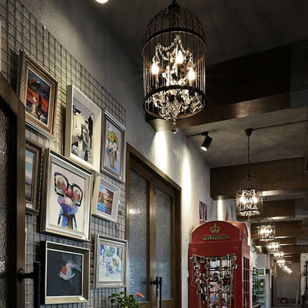 CageLust Retro Kronleuchter | Schmiedeeisen Vogelkäfig-Design | 4/8/12-flammige Hängeleuchte | Vintage Eleganz