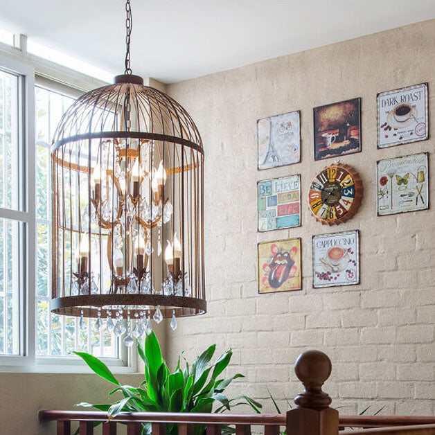 CageLust Retro Kronleuchter | Schmiedeeisen Vogelkäfig-Design | 4/8/12-flammige Hängeleuchte | Vintage Eleganz