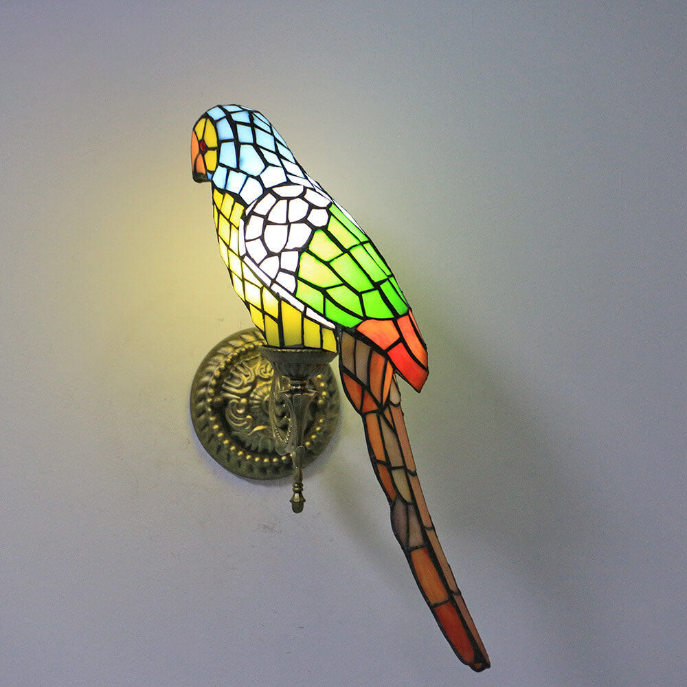 ParrotGlow Tiffany Wandlampe | Vintage Design | Buntglas & Papagei-Optik | 1-flammig
