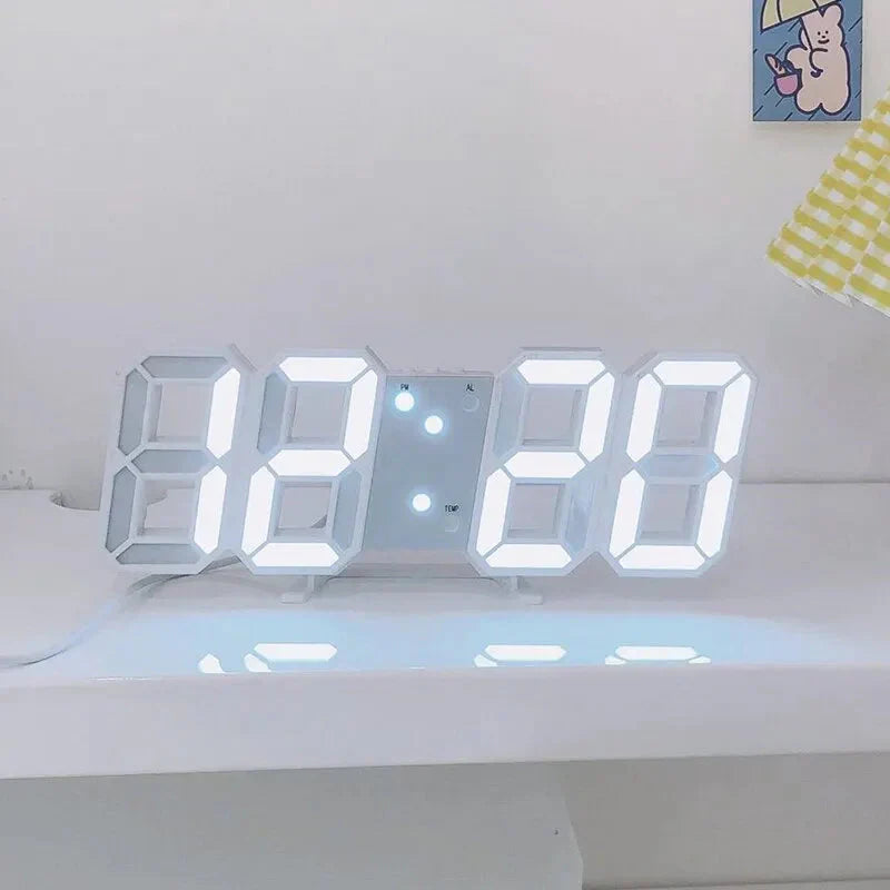 TimeGlow 3D LED Digitaluhr | USB-Stecker | Multifunktional | Leuchtende Wanduhr | Elektronische Uhr | Wohnkultur