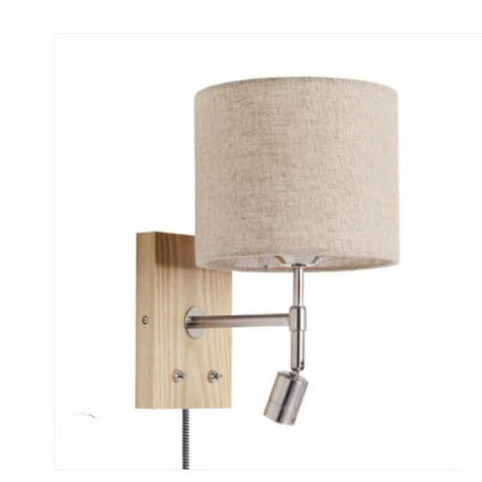 WoodenGlow Wandlampe | Moderner Stoffschirm & Holzsockel | Elegante Wandbeleuchtung | Verschiedene Optionen