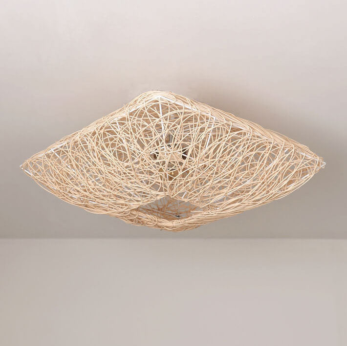 Nestoria Deckenleuchte | Modernes Rattan Nest-Design | Quadratische 3-Licht Flush-Mount Lampe | Elegante Beleuchtung für Wohnräume