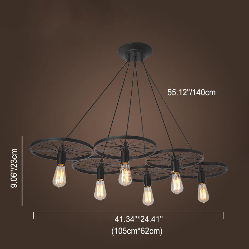 Rustiron Kronleuchter | Industrielles Design mit Eisenrädern | 1/3/6-flammig | Loft- und Wohnraum-Beleuchtung