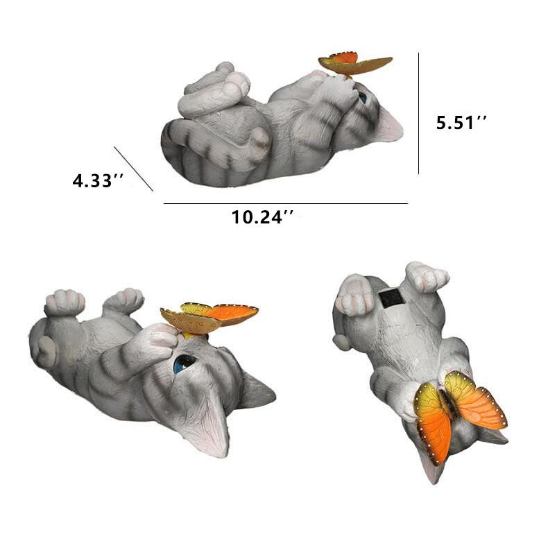 SolarPurr Gartenleuchte | LED-Katzenfigur mit Schmetterling | Solarbetrieben | Wetterfest | Dekoration für Außenbereiche