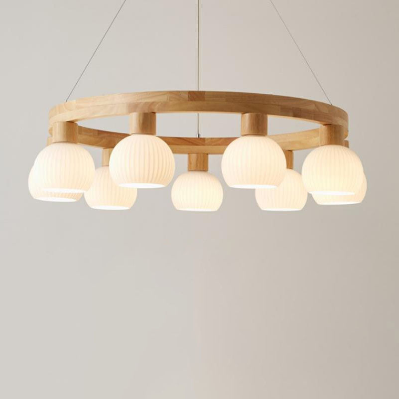 ZenLustre Japanisches Design Kronleuchter | Holzring & Glas | 3/6/9 Flammen | Modern & Stilvoll