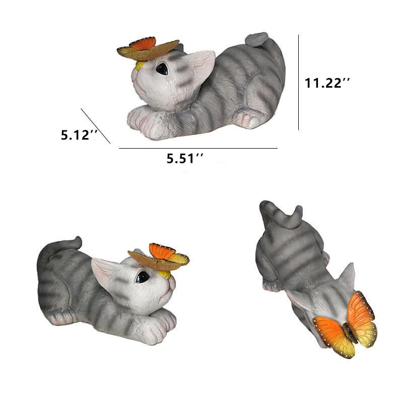 SolarPurr Gartenleuchte | LED-Katzenfigur mit Schmetterling | Solarbetrieben | Wetterfest | Dekoration für Außenbereiche