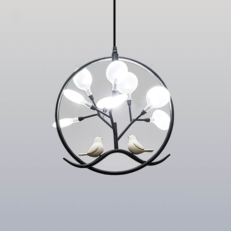 AvianGlow Nordic Kronleuchter | Metall-Vogelzweig Design | 9-Licht Pendelleuchte | Elegante Beleuchtung für Wohnzimmer